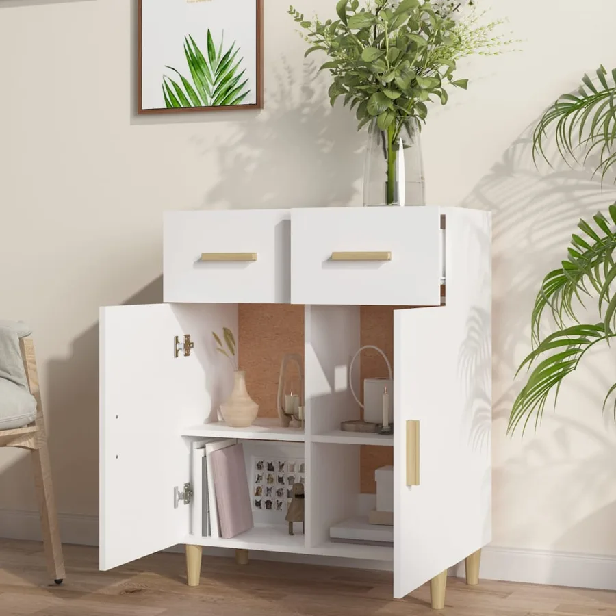 Buffet blanc 69,5x34x89 cm bois d’ingénierie - 6