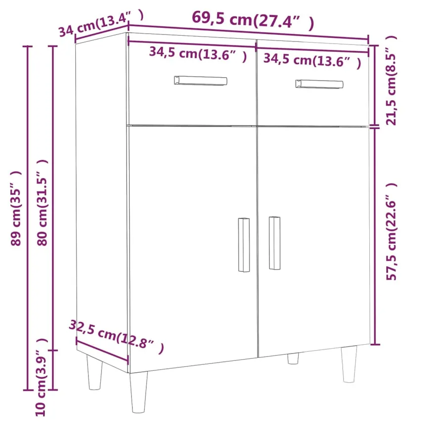 Buffet blanc 69,5x34x89 cm bois d’ingénierie - 8