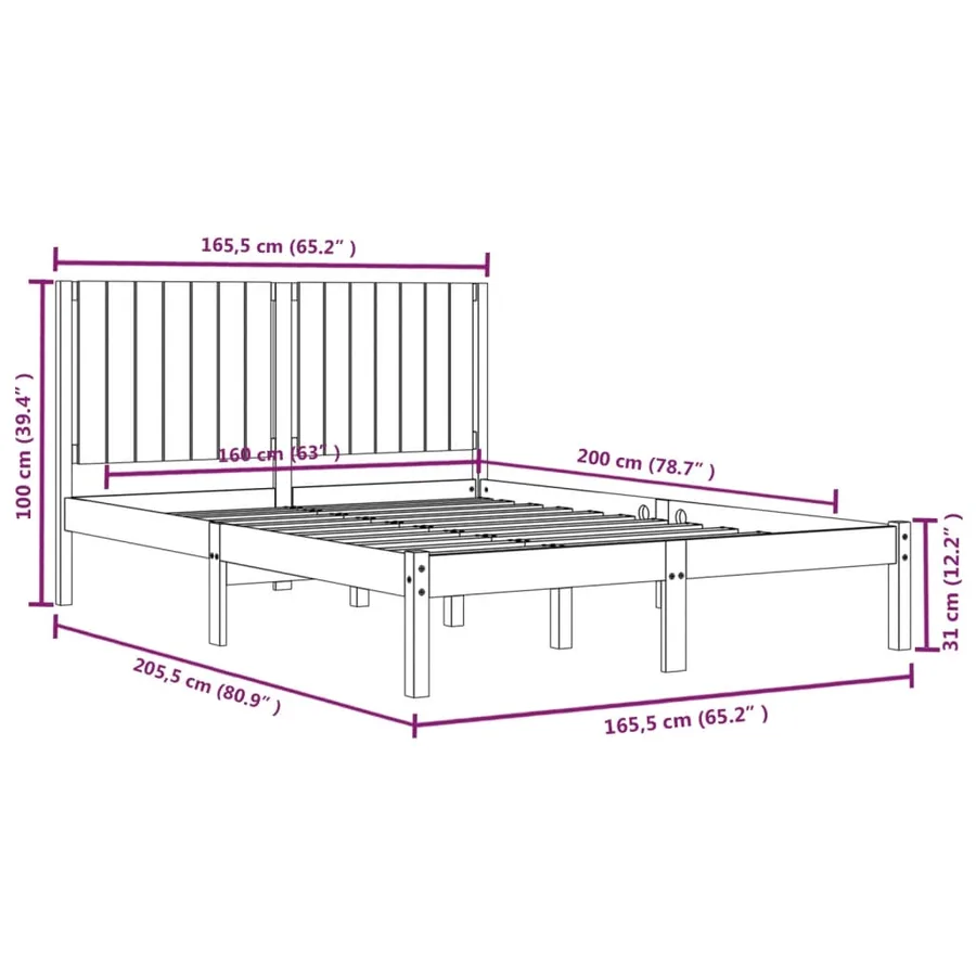 Cadre de lit sans matelas 160x200 cm bois massif de pin - 6
