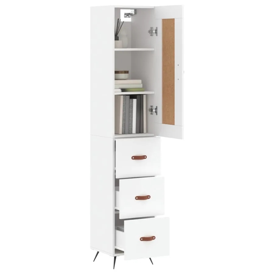 Buffet haut Blanc 34,5x34x180 cm Bois d'ingénierie - 3