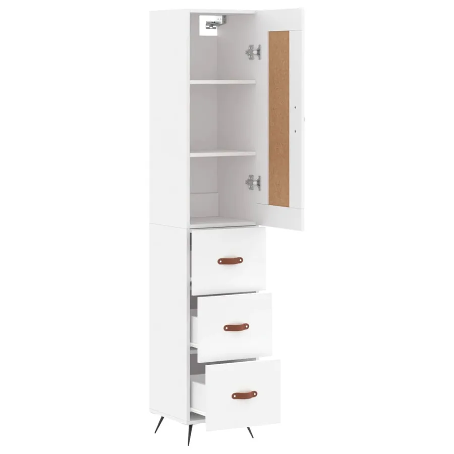 Buffet haut Blanc 34,5x34x180 cm Bois d'ingénierie - 4