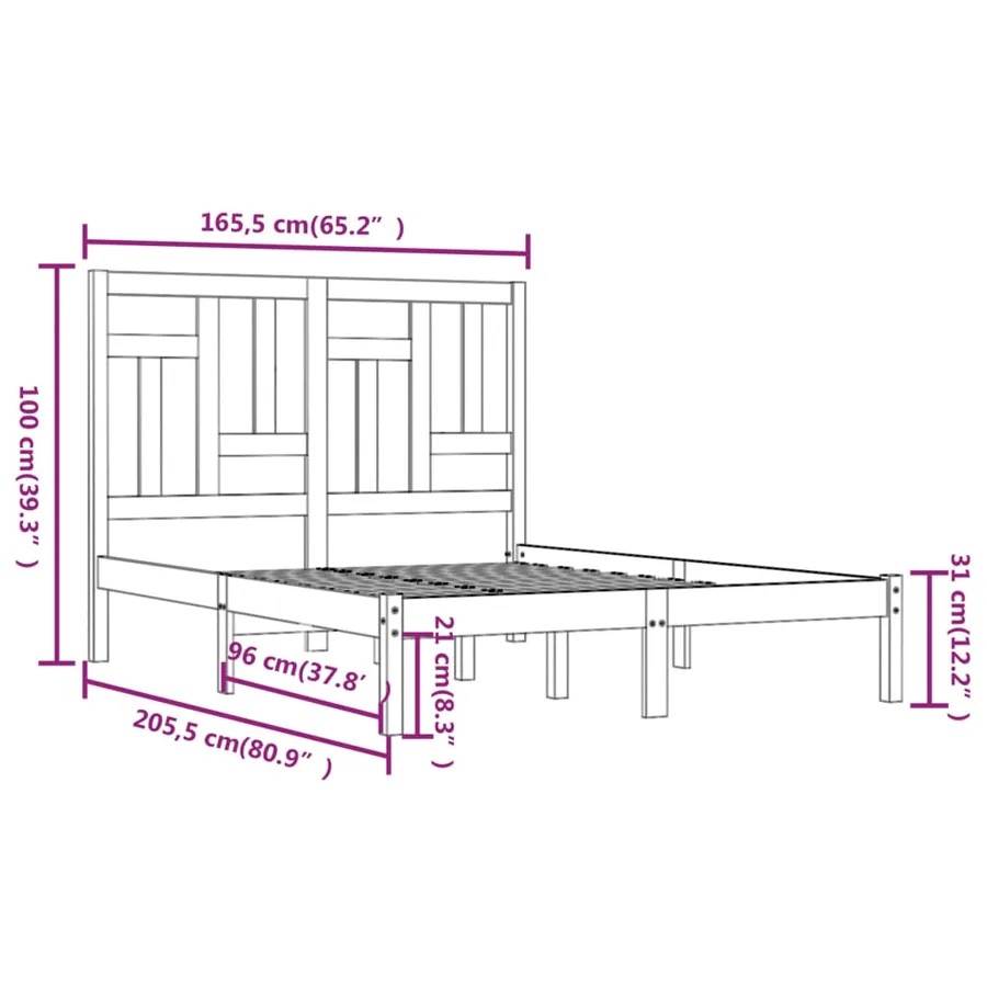 Cadre de lit sans matelas 160x200 cm bois massif de pin - 6