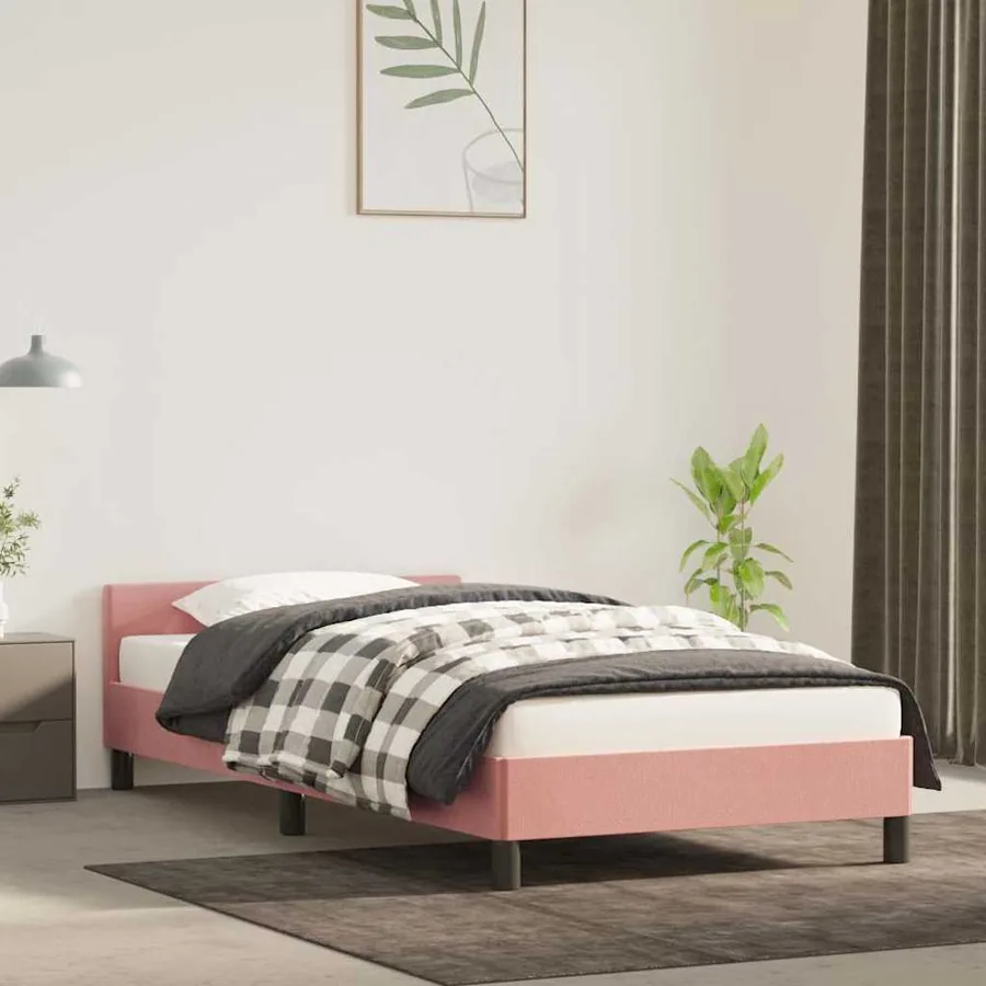 Cadre de lit et tête de lit sans matelas rose 80x200 cm velours
