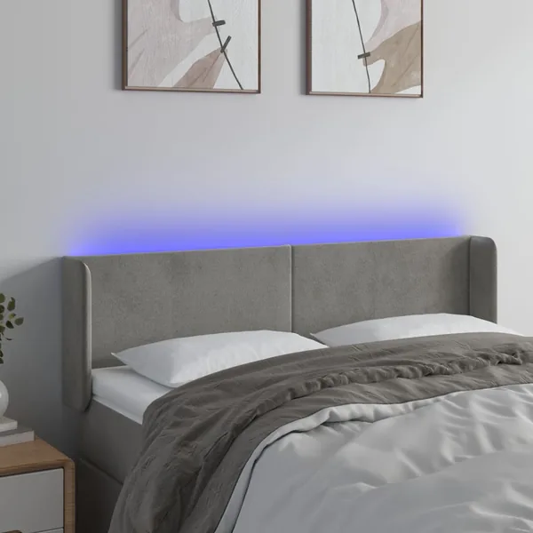 Tête de lit à LED Gris clair 147x16x78/88 cm Velours