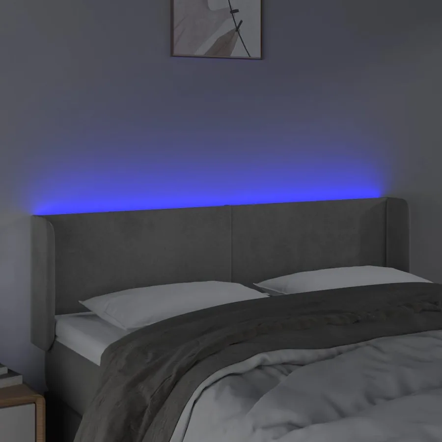 Tête de lit à LED Gris clair 147x16x78/88 cm Velours - 4