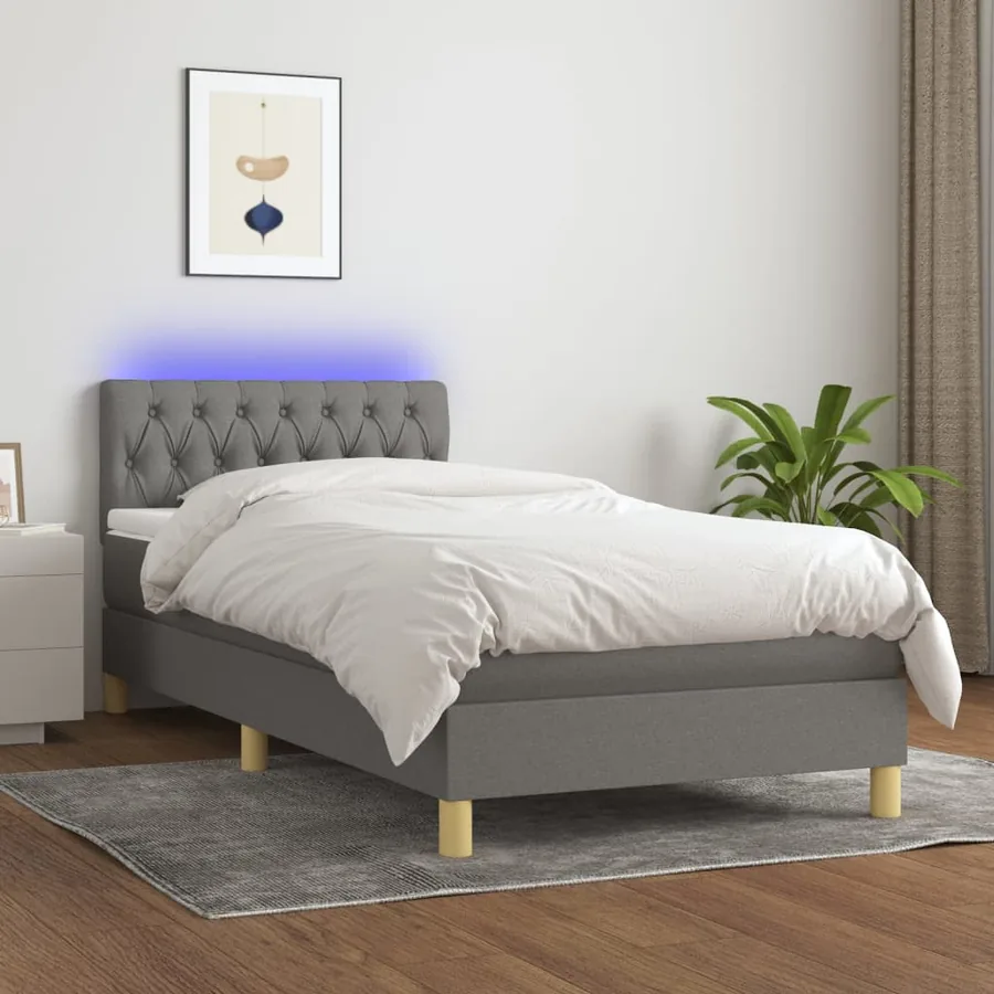 Sommier à lattes de lit et matelas et LED Gris foncé 100x200 cm