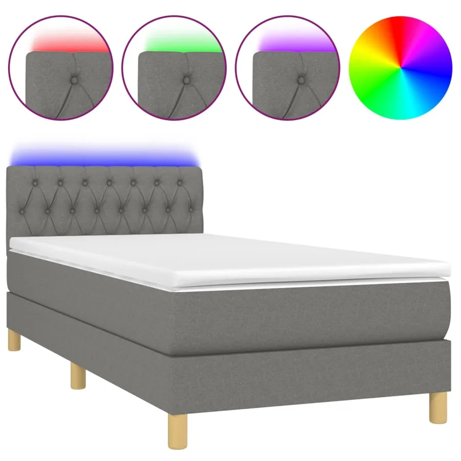 Sommier à lattes de lit et matelas et LED Gris foncé 100x200 cm - 2