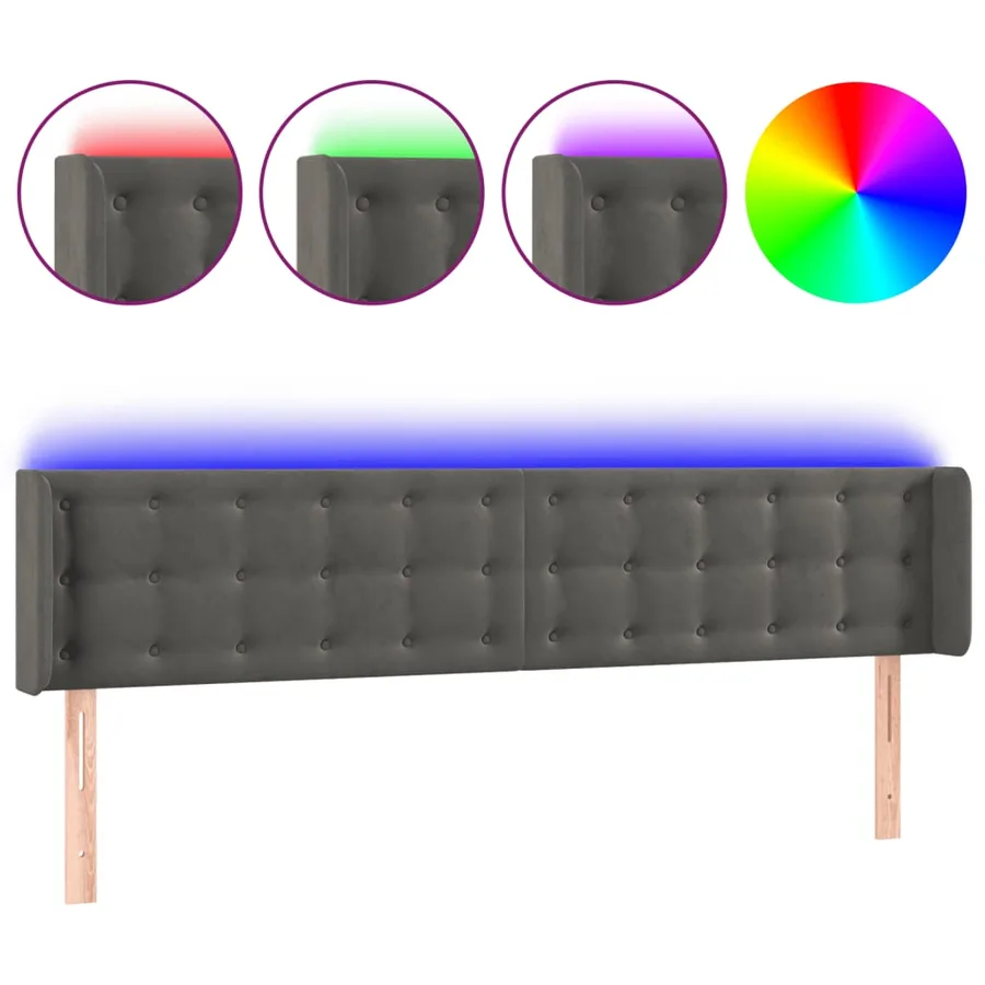 Tête de lit à LED Gris foncé 203x16x78/88 cm Velours - 2