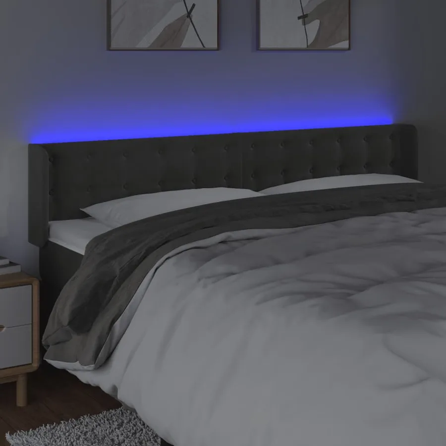 Tête de lit à LED Gris foncé 203x16x78/88 cm Velours - 4