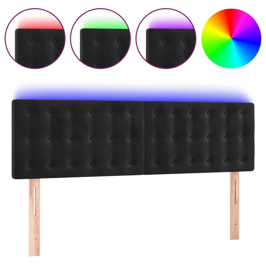 Tête de lit à LED Noir 144x5x78/88 cm Velours - 2