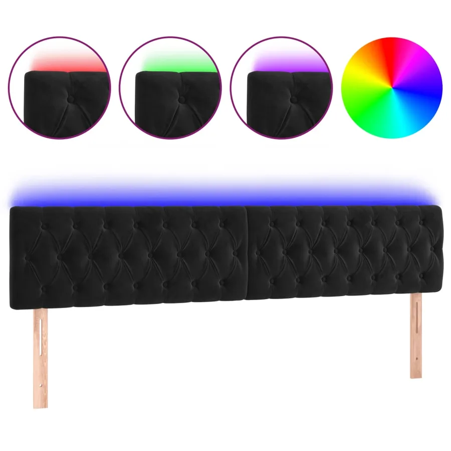 Tête de lit à LED Noir 200x7x78/88 cm Velours - 2