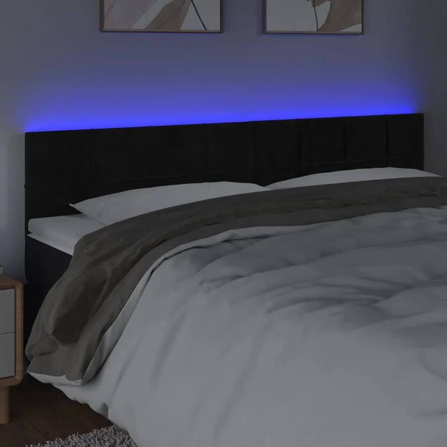 Tête de lit à LED Noir 200x5x78/88 cm Velours - 3