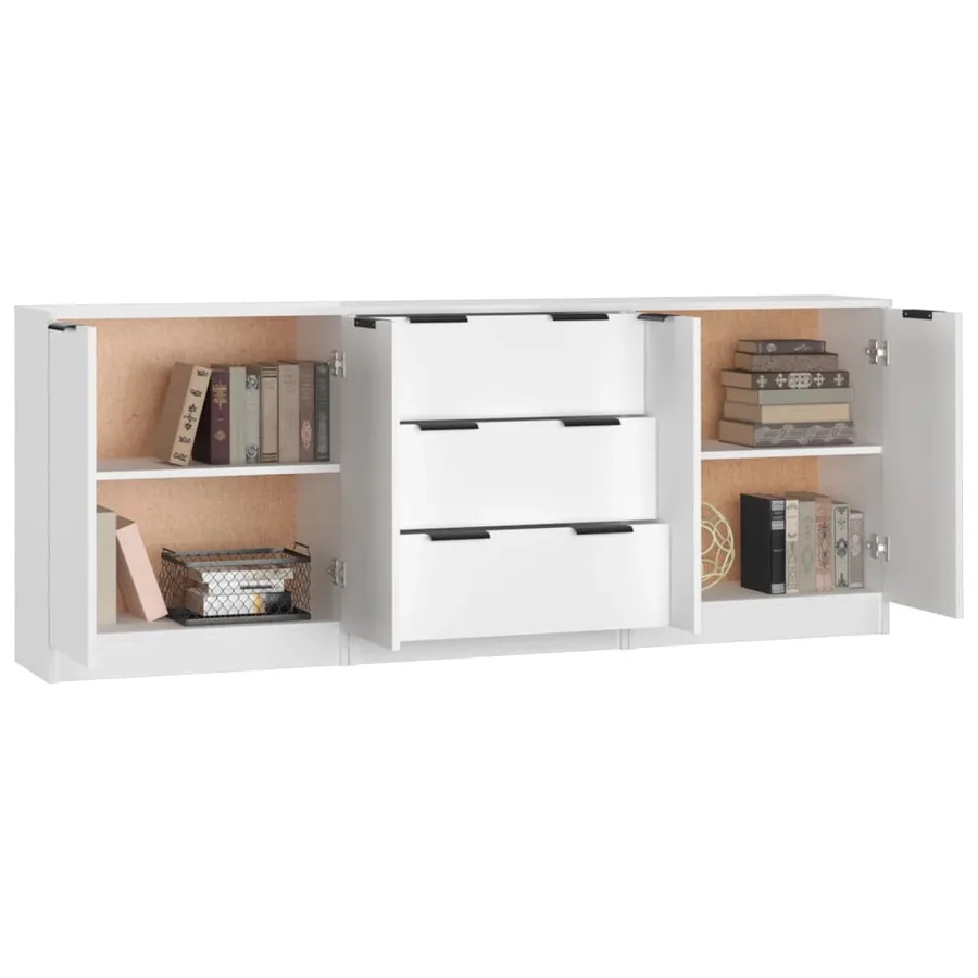 Buffets 3 pcs Blanc Bois d'ingénierie - 5