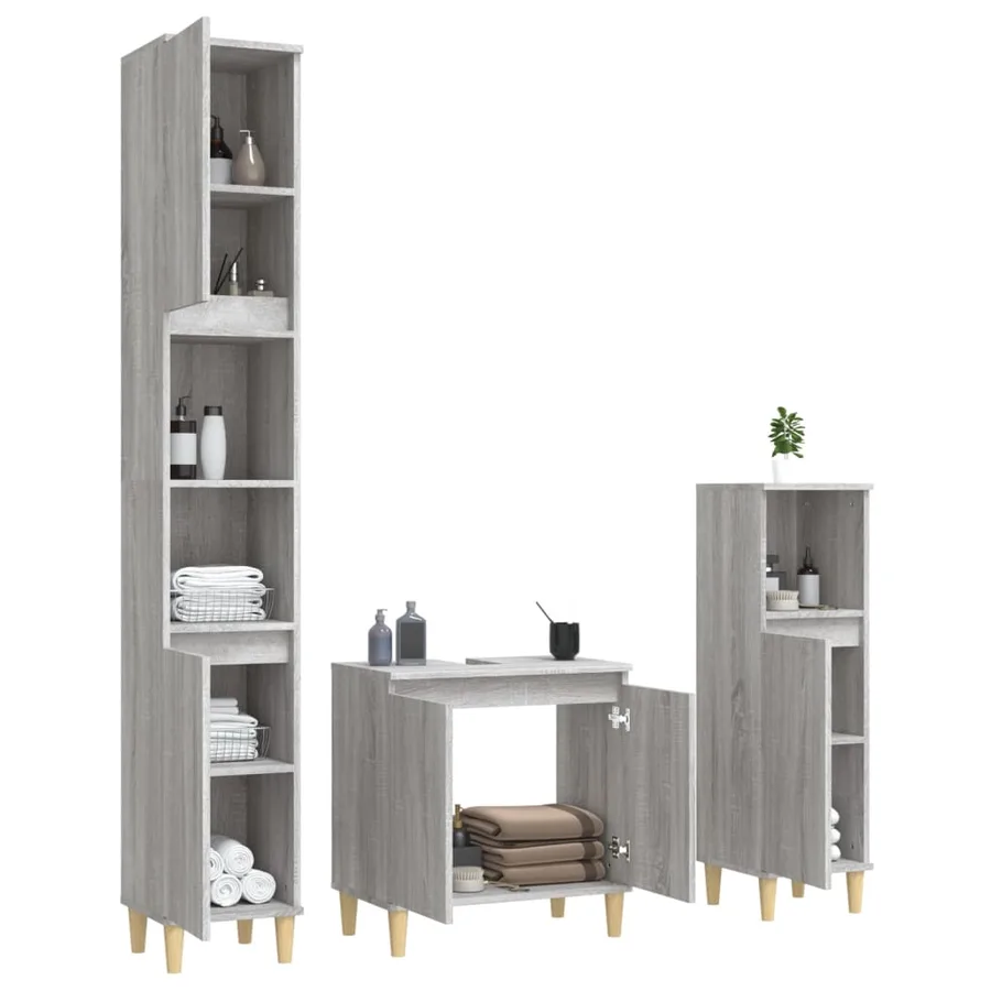 Ensemble de meubles de salle de bain 3 pcs Sonoma gris - 3