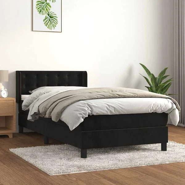 Sommier à lattes de lit et matelas Noir 80x200 cm Velours