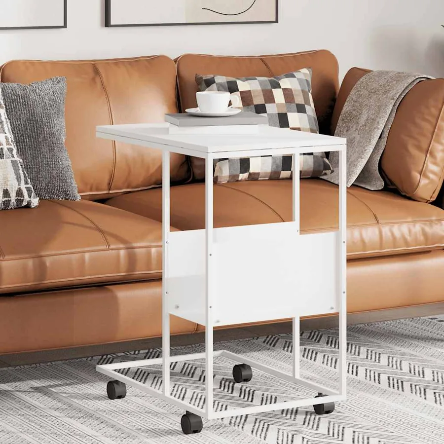 Table d'appoint avec roues blanc 55x36x63,5cm bois d'ingénierie