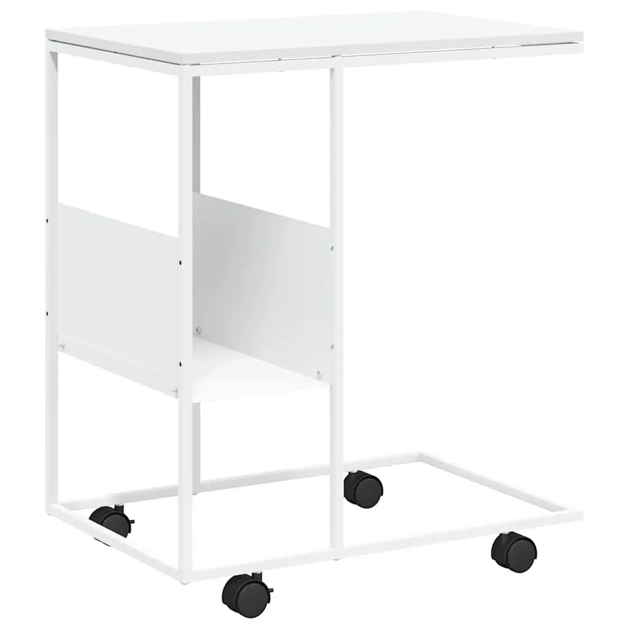 Table d'appoint avec roues blanc 55x36x63,5cm bois d'ingénierie - 2