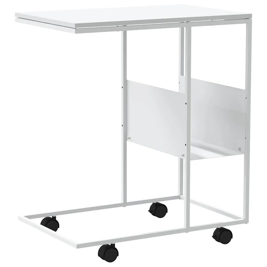 Table d'appoint avec roues blanc 55x36x63,5cm bois d'ingénierie - 6
