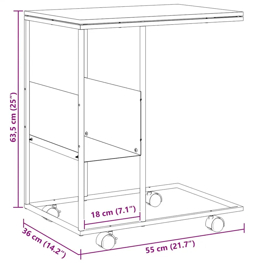 Table d'appoint avec roues blanc 55x36x63,5cm bois d'ingénierie - 8