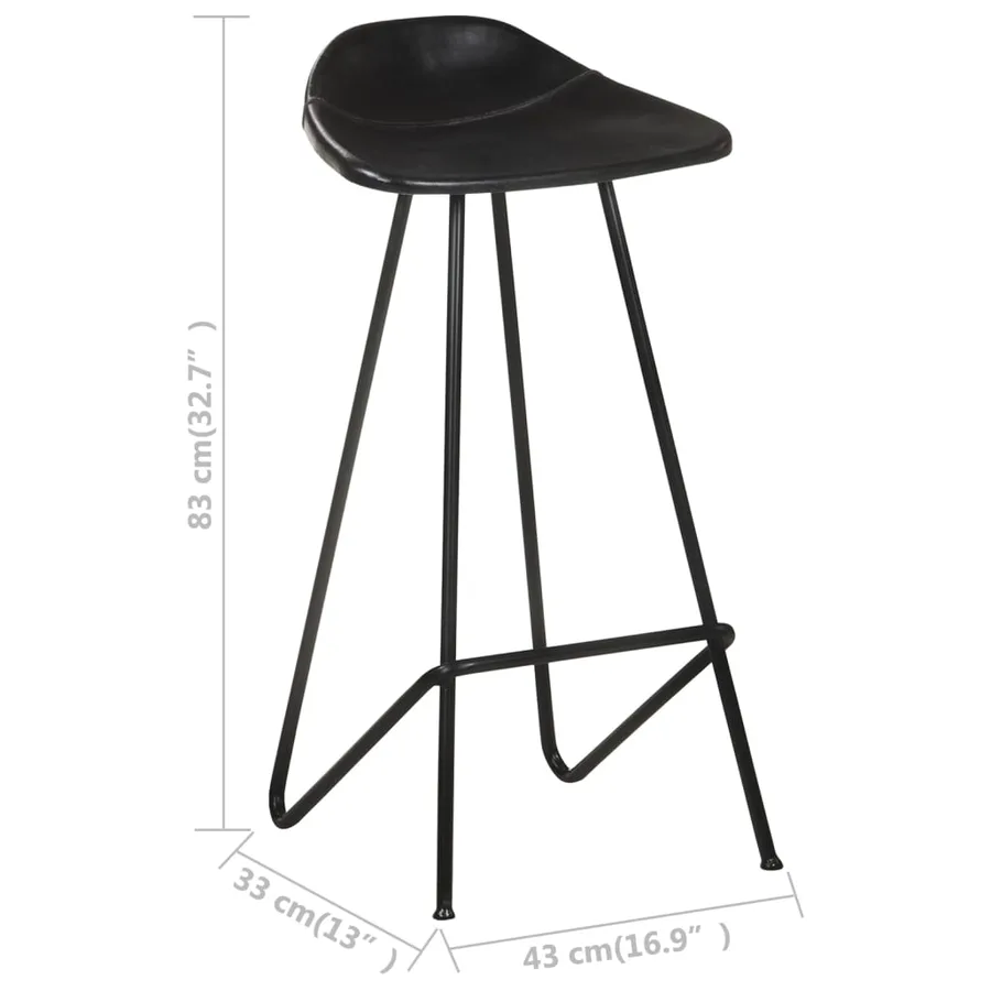 Tabourets de bar lot de 4 noir cuir véritable - 12