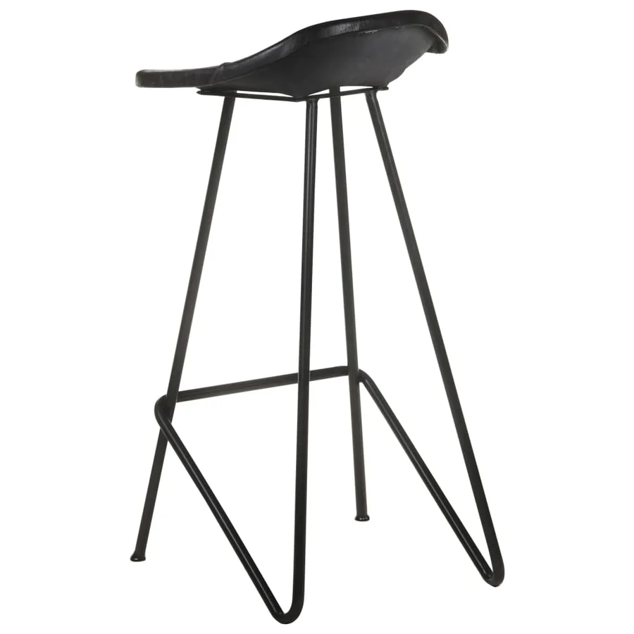 Tabourets de bar lot de 4 noir cuir véritable - 4