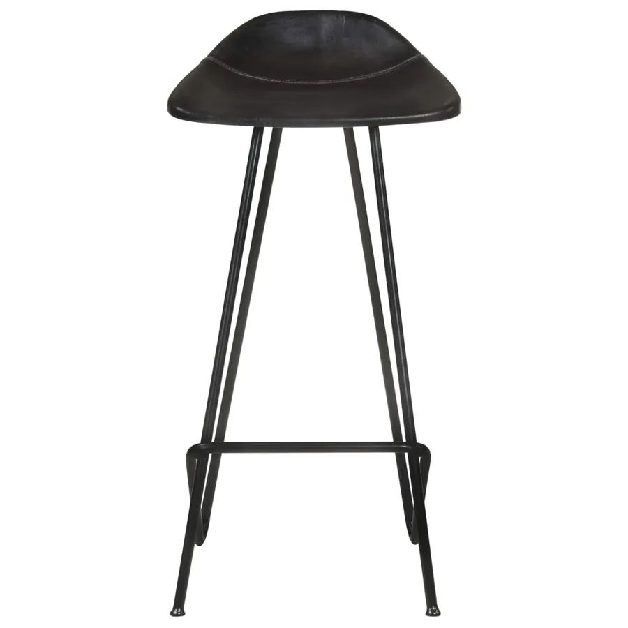 Tabourets de bar lot de 4 noir cuir véritable - 5