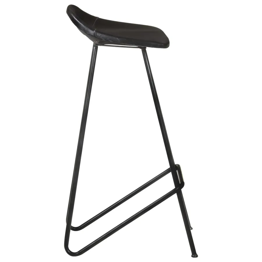 Tabourets de bar lot de 4 noir cuir véritable - 6