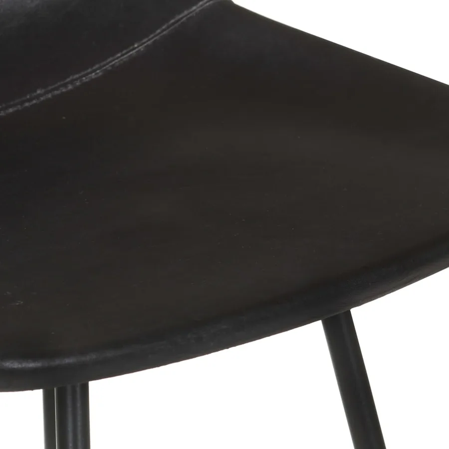 Tabourets de bar lot de 4 noir cuir véritable - 9