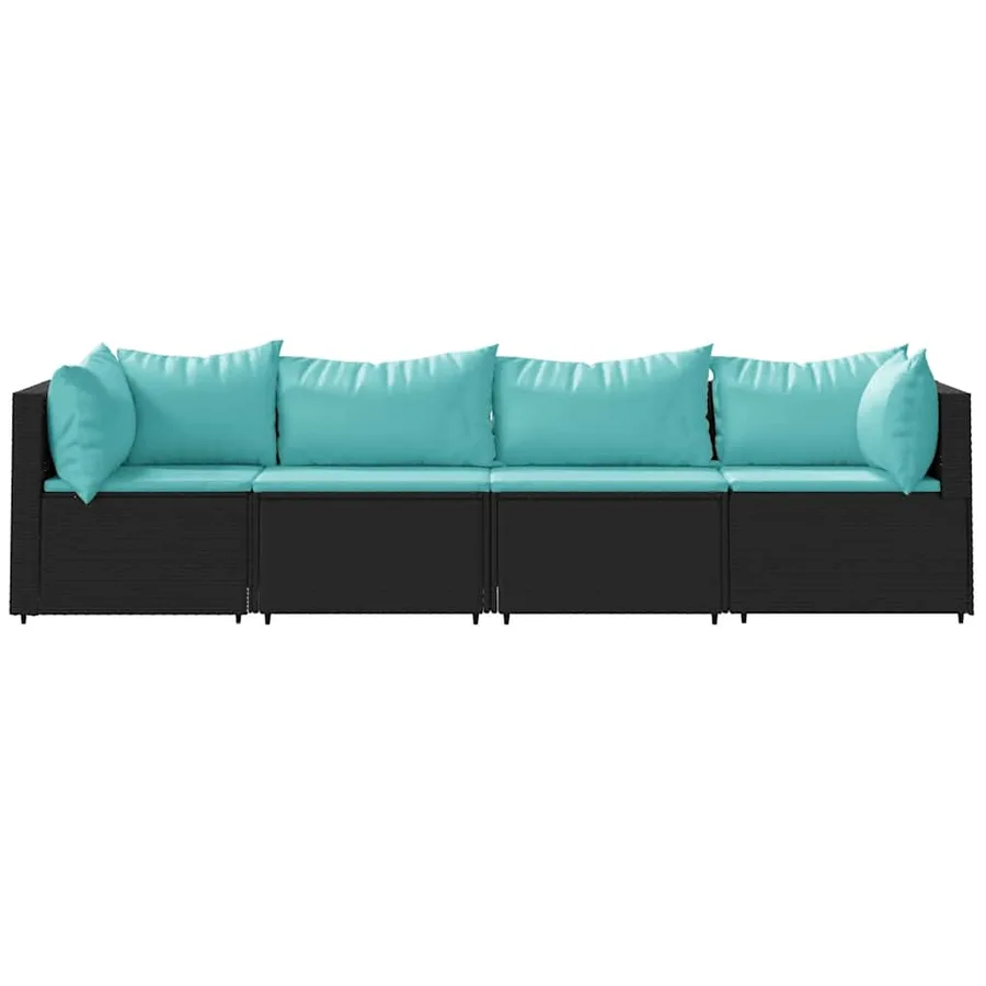 Salon de jardin 4 pcs avec coussins Noir Résine tressée - 3