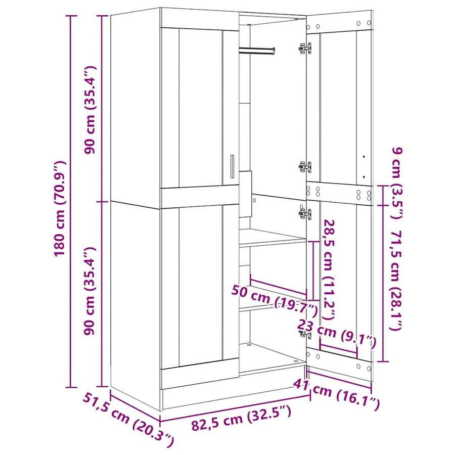 Garde-robe Sonoma gris 82,5x51,5x180 cm Bois d'ingénierie - 12