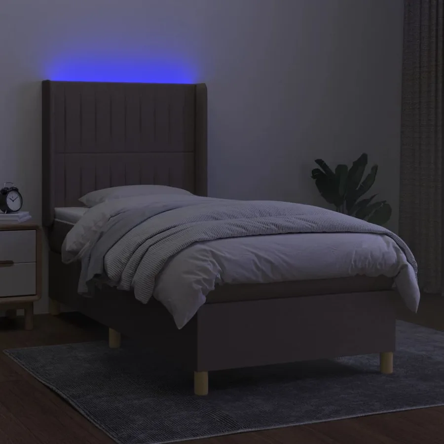 Sommier à lattes de lit matelas et LED Taupe 80x200cm Tissu - 3
