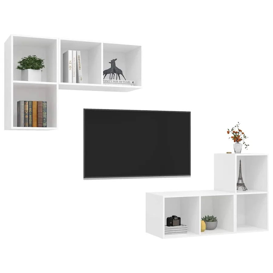 Meubles TV muraux 4 pcs Blanc Bois d'ingénierie - 3