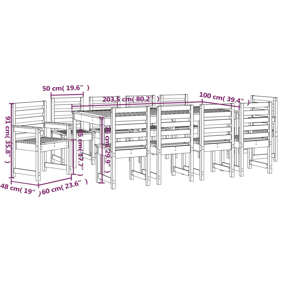 Ensemble à manger de jardin 11 pcs bois massif de pin - 10