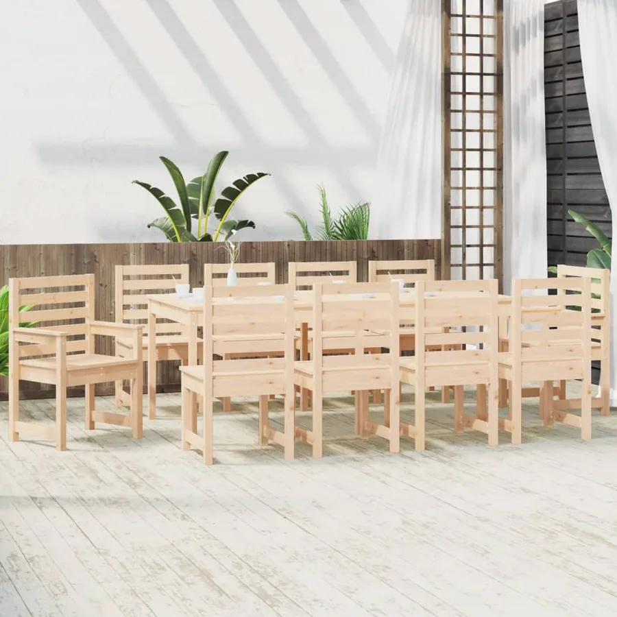 Ensemble à manger de jardin 11 pcs bois massif de pin - 3