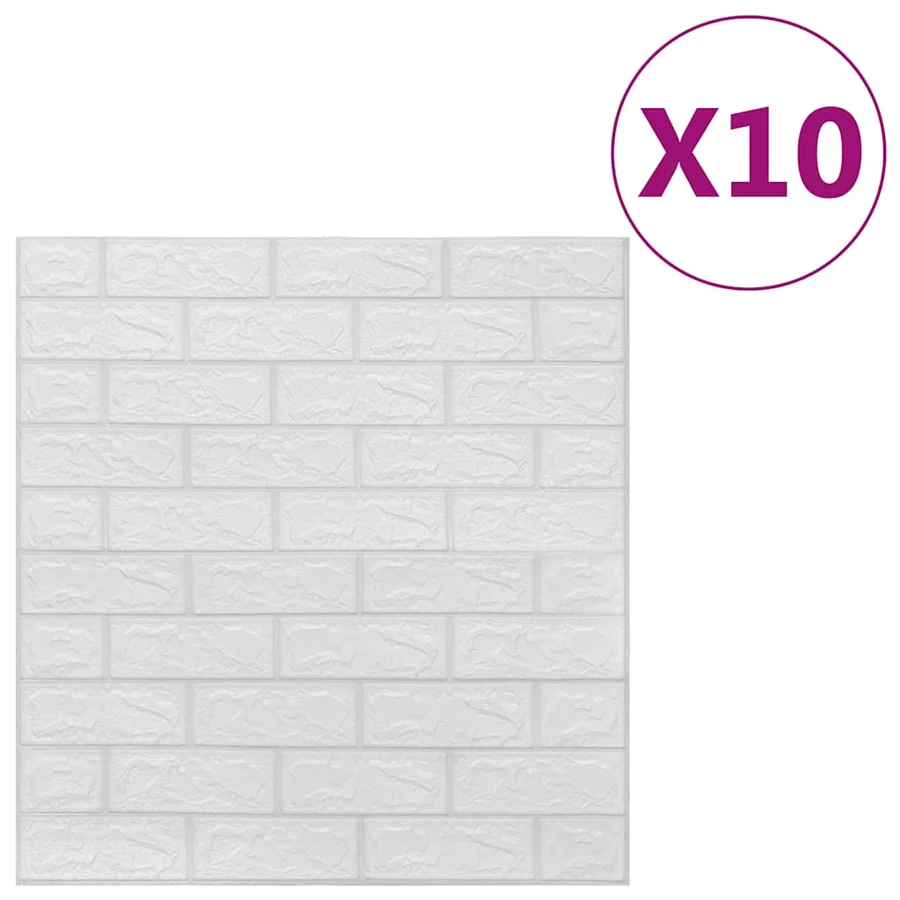 Papier peint 3D autoadhésif Briques 10 pcs Blanc - 2
