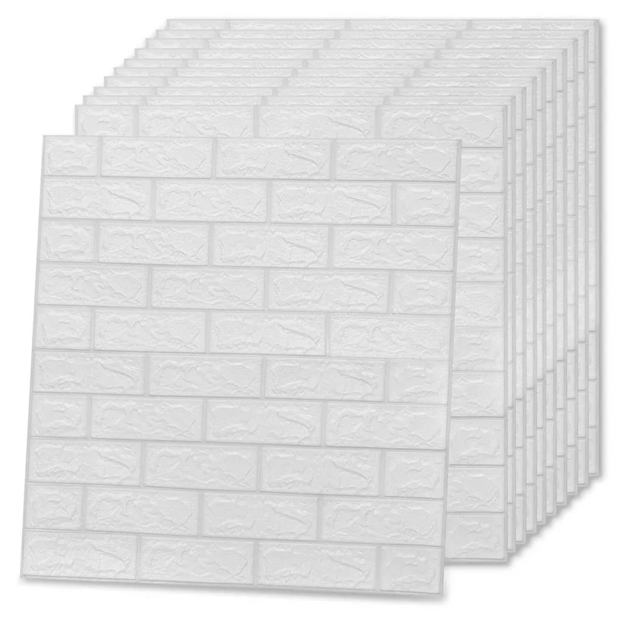 Papier peint 3D autoadhésif Briques 10 pcs Blanc - 4