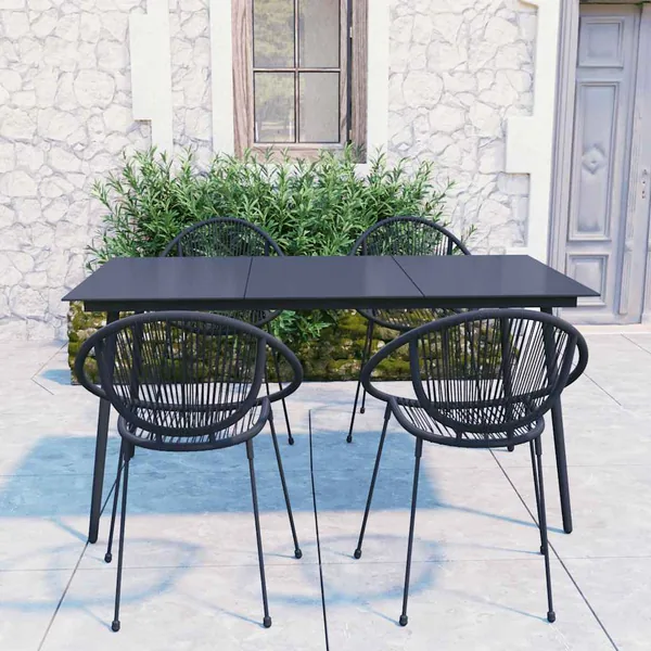 Ensemble à manger d'extérieur 5 pcs Rotin PVC Noir