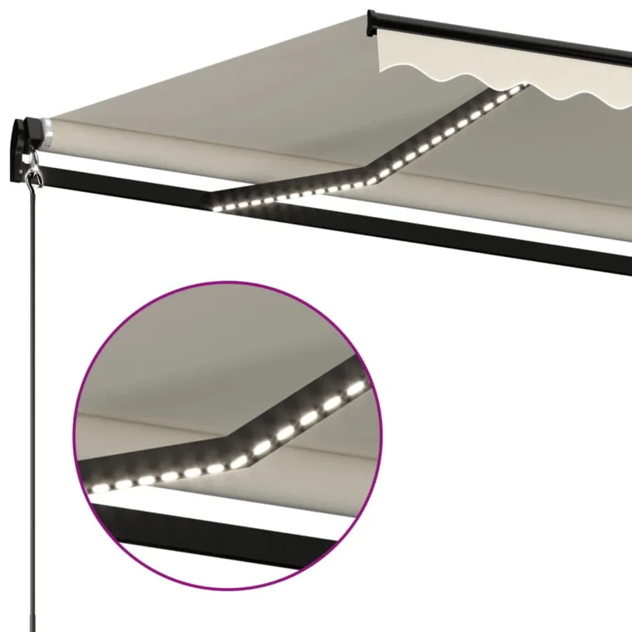 Auvent manuel rétractable avec LED 500x350 cm Crème - 5