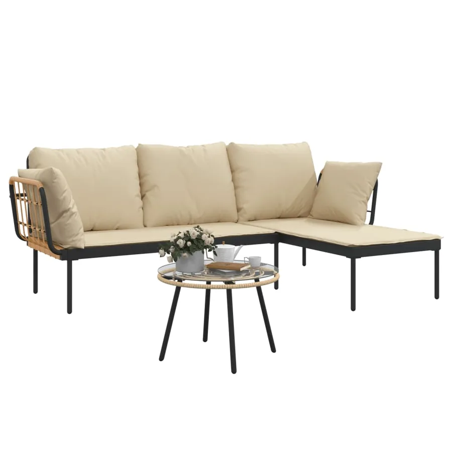 Salon de jardin 3 pcs avec coussins beiges résine tressée - 4