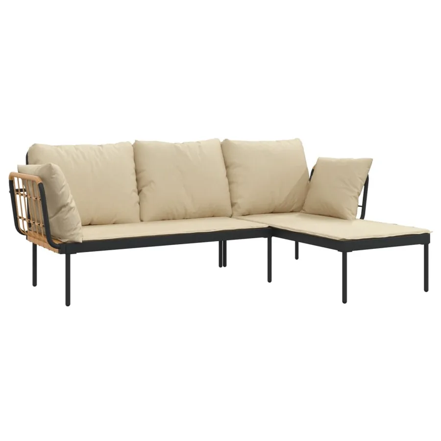 Salon de jardin 3 pcs avec coussins beiges résine tressée - 5