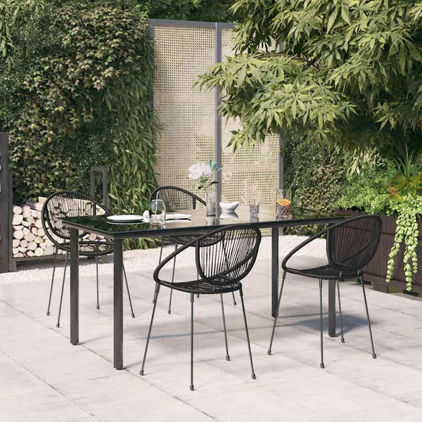 Ensemble à manger de jardin 5 pcs Noir Rotin PVC