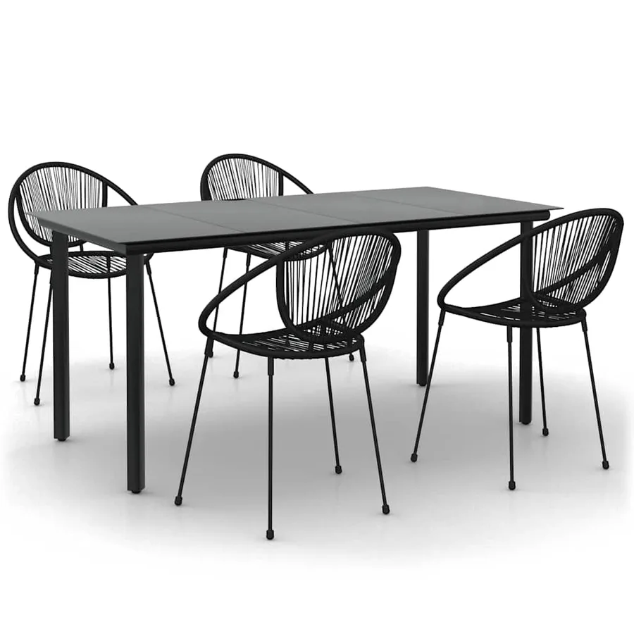 Ensemble à manger de jardin 5 pcs Noir Rotin PVC - 2