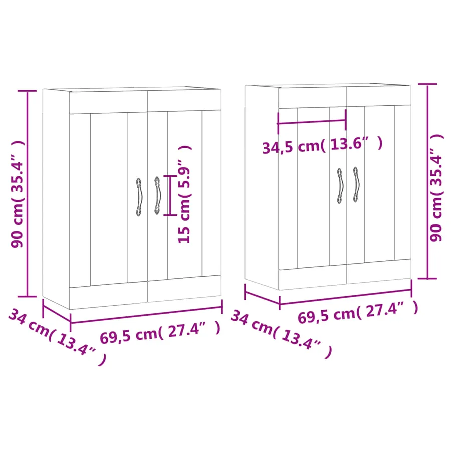 Armoires murales 2 pcs chêne sonoma bois d'ingénierie - 12