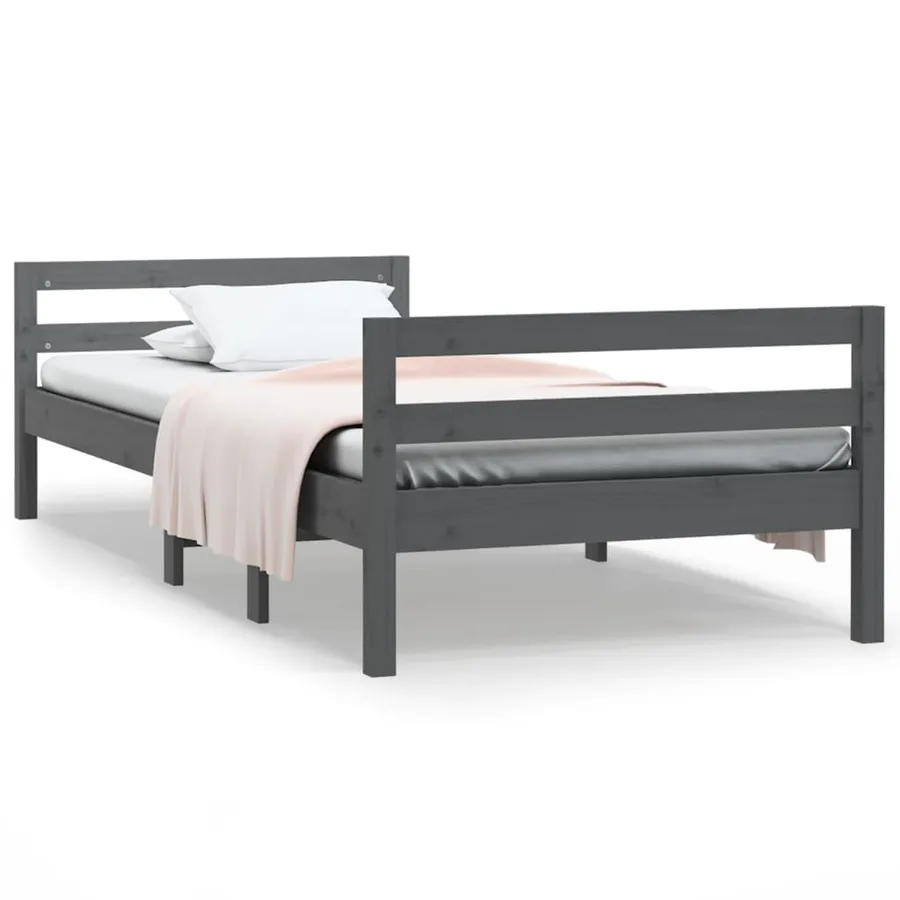 Cadre de lit sans matelas gris 75x190 cm bois de pin massif - 2