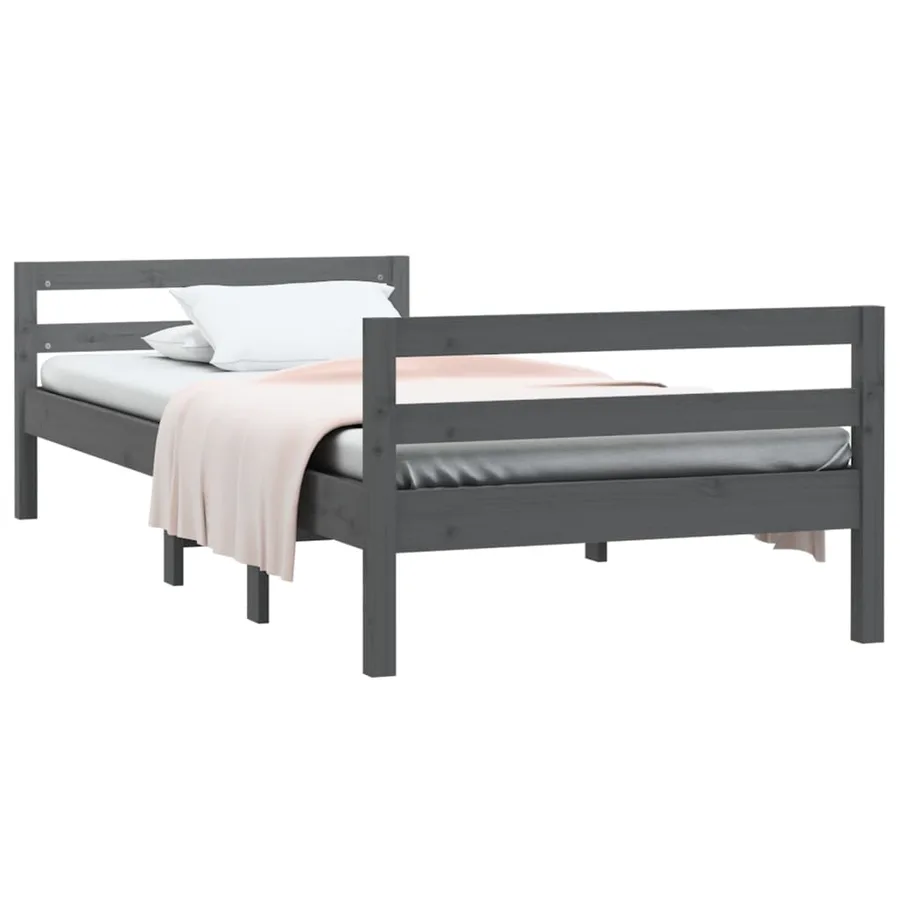 Cadre de lit sans matelas gris 75x190 cm bois de pin massif - 3