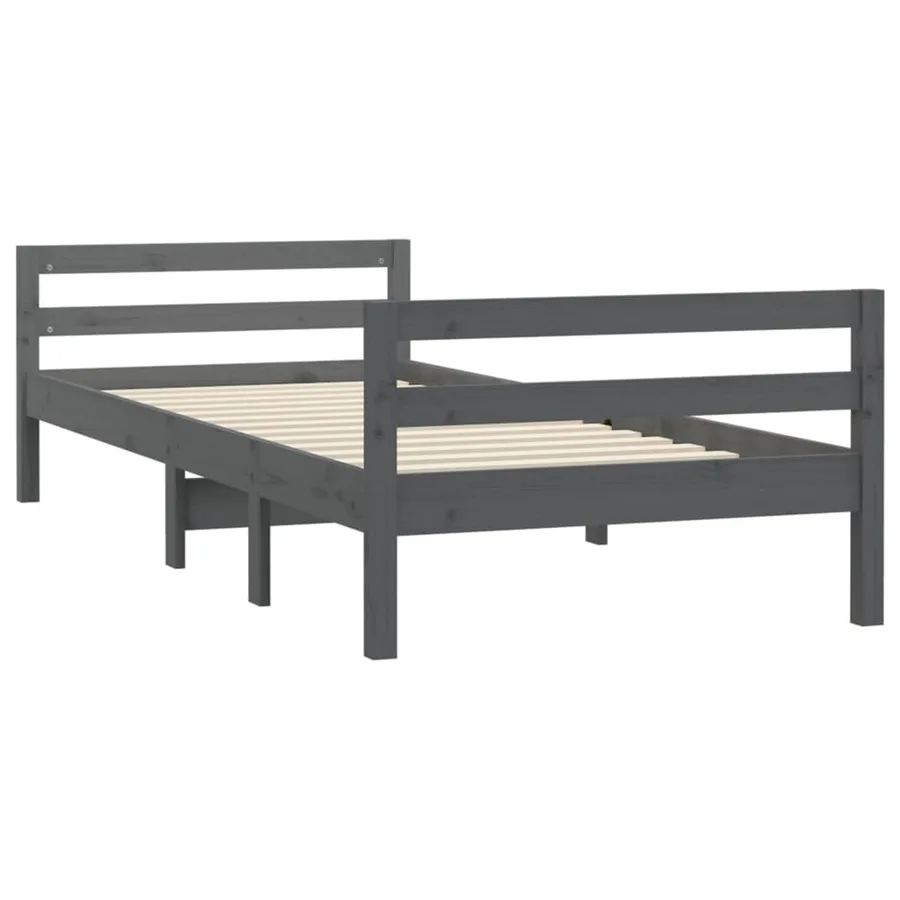 Cadre de lit sans matelas gris 75x190 cm bois de pin massif - 4