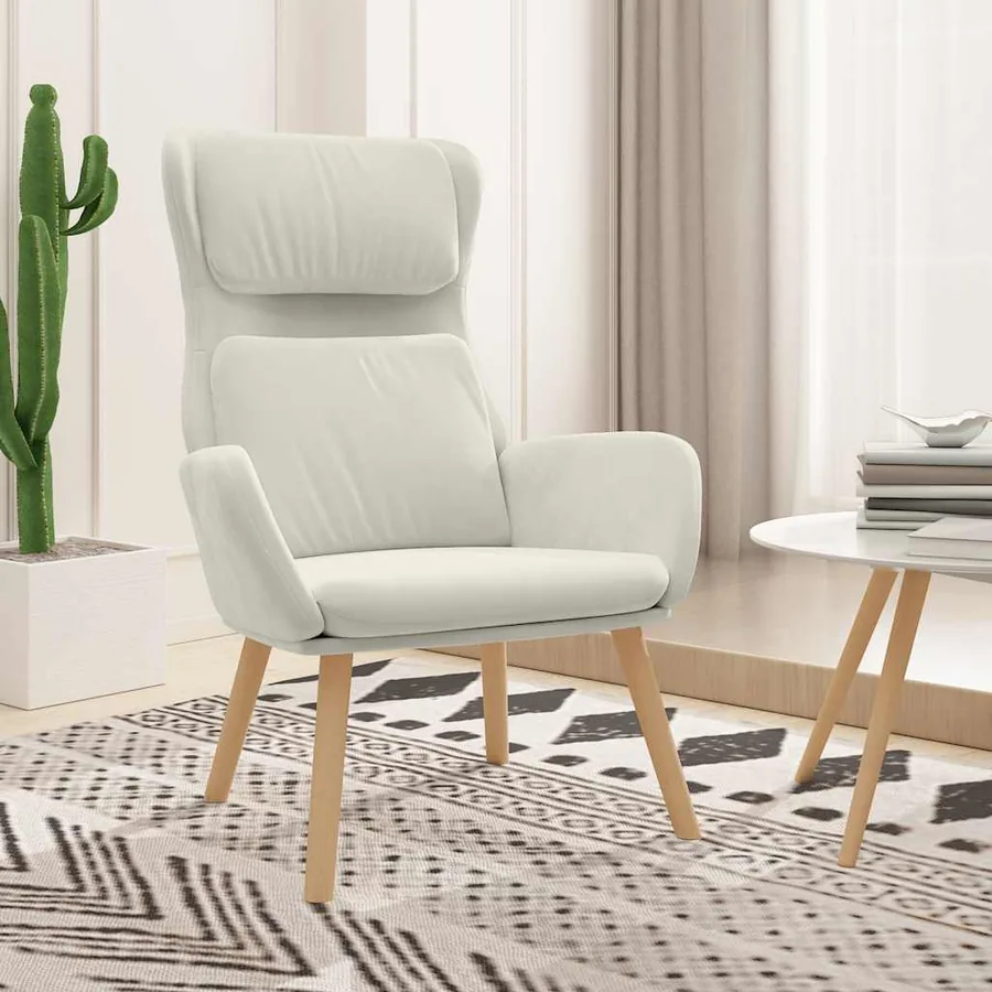 Chaise de relaxation Blanc crème Velours