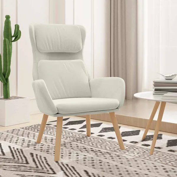 Chaise de relaxation Blanc crème Velours