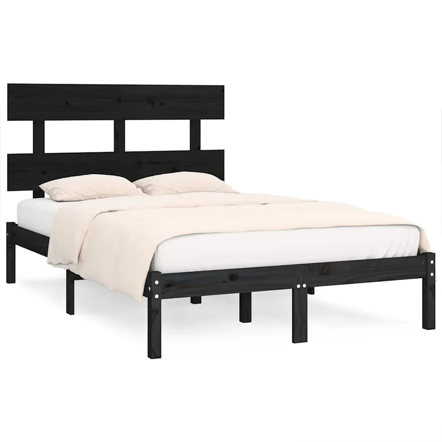 Cadre de lit sans matelas noir 140x190 cm bois massif - 2