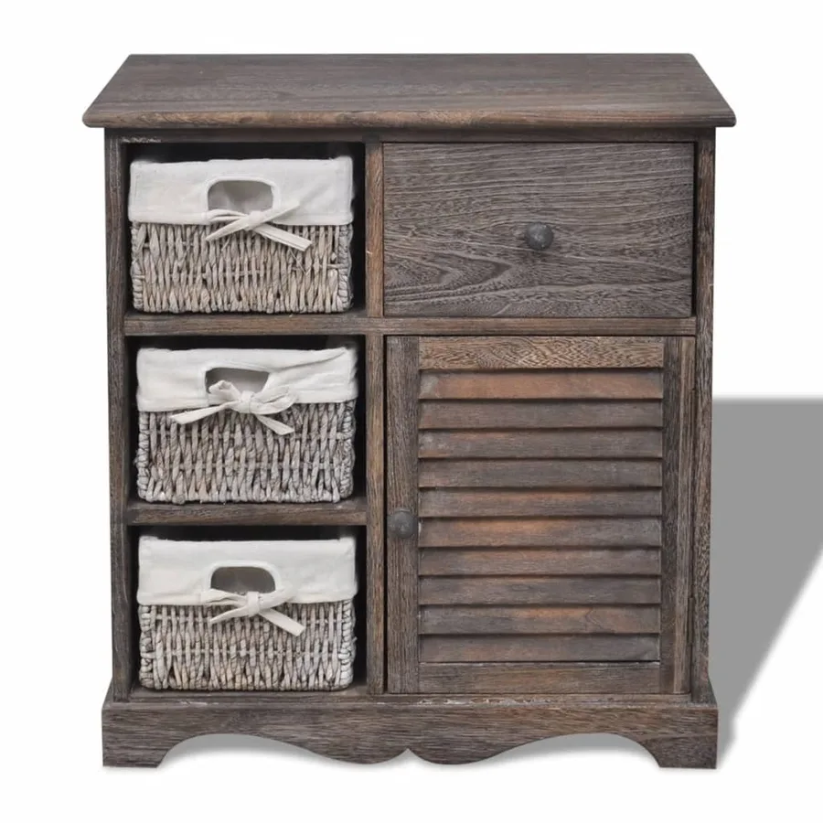 Armoire en bois 3 paniers gauches en tissage Marron - 2
